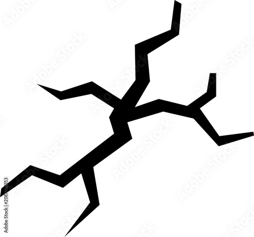 Large set of black crack silhouettes showing broken ground, shattered surfaces, and damaged earth effects in a minimalist graphic vector illustration style for destruction concepts . isolated on trans