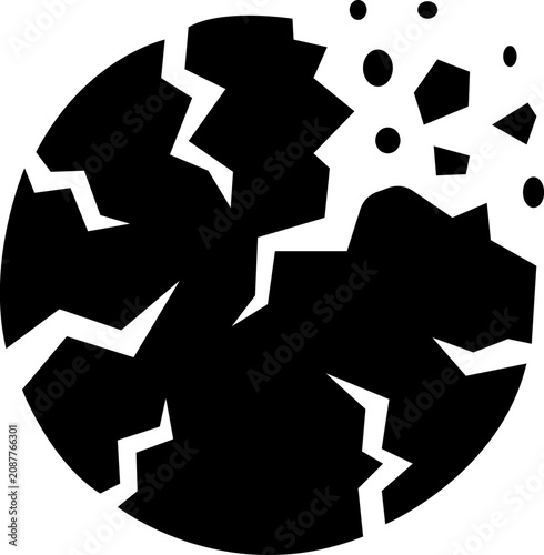 Large set of black crack silhouettes showing broken ground, shattered surfaces, and damaged earth effects in a minimalist graphic vector illustration style for destruction concepts . isolated on trans