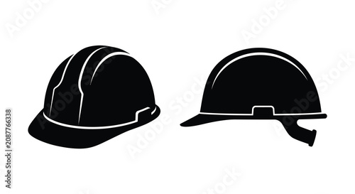 Photos Two construction helmets in black silhouette against a white background displayi