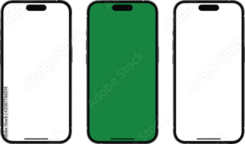 iPhone 17 Pro smartphone mockup isolated with empty, green, and white screen on transparent background