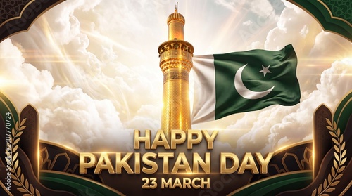 Celebratory pakistan day poster with flag with Pakistani flag waving air illustration celebrating pakistan depicts digital illustration