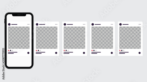 Foto Minimalist smartphone mockup with carousel social media posts, mobile phone inte