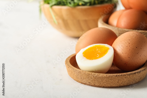 Bowl with soft boiled eggs ...