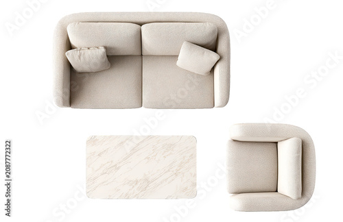 Living Room Furniture Set – Top View PNG for Interior Planning sofa and table