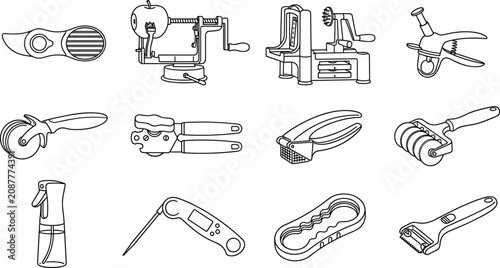Fotografía Kitchen Preparation Tool Collection with Pruning Shears, Apple Peeler, Garlic Pr
