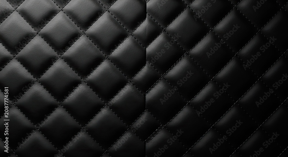 Fototapeta premium Black Quilted Leather Texture Background, Diamond Pattern, Luxury Material