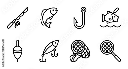 Tableau sur toile Fishing Icons Set, Vector Graphics, Angling Equipment, Outdoor Recreation, Sport