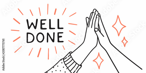 Konstfotografi Hands giving high five with celebratory text vector illustration