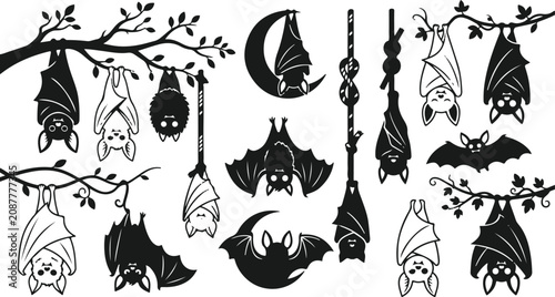 Schilderij op canvas Black silhouette bat collection for halloween decorations and spooky designs
