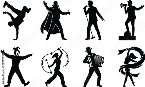 Fotografie Performance artists and entertainers silhouette collection featuring diverse sta