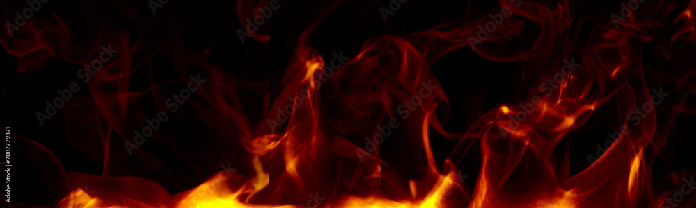 Fototapeta premium Fiery red smoke and flames dynamic abstract border on black background