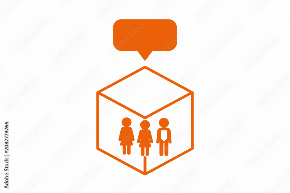 Fototapeta premium Orange isometric human figure icon inside a cube on a white background