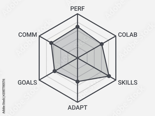 Radar chart diagram illustrating business performance and professional skills