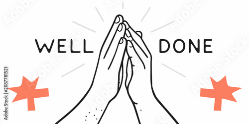 Canvastavla Hands giving high five with text and stars line illustration