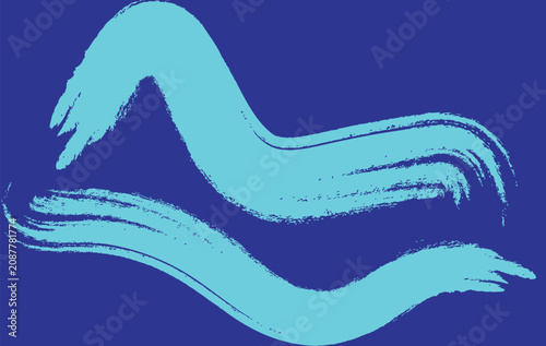 Abstract Blue Background with Cyan Brush Strokes and Waves