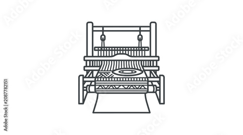 Foto Elegant Black and White Line Drawing of a Traditional Handloom Weaving Machine w