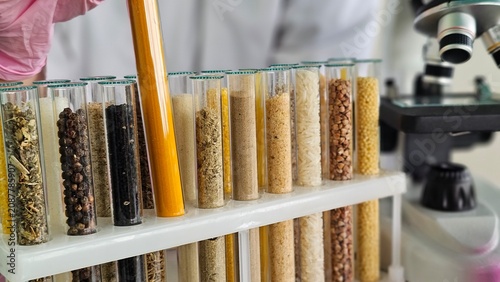 Photos Different types of plant samples are placed in test tubes for research in a labo