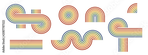 Foto Groovy retro line element set