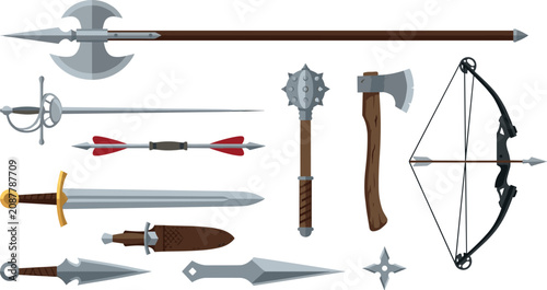 Konstfotografi Medieval Weapon Vector Set Featuring Halberd Halberd Axe Broadsword Rapier Dagge