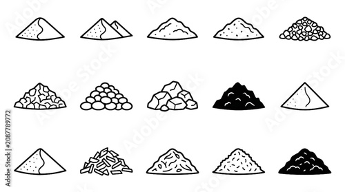 Quadro su tela Pile and Heap Vector Icon Set Featuring Sand Soil Gravel Stone Coal Salt and Woo