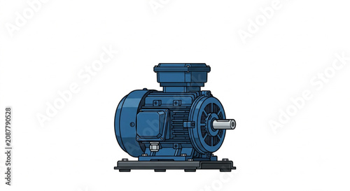 Industrial blue electric motor engine isolated on white background