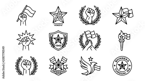 Foto Indonesia Independence Day Icons: Fist, Flag, Star, Wreath, Torch, Eagle