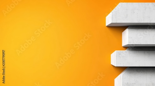 Abstract geometric concrete blocks stacked on vibrant yellow background texture backdrop design concept minimalist wallpaper