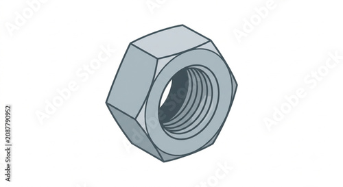 Hexagonal metal nut fastener component isolated on white background