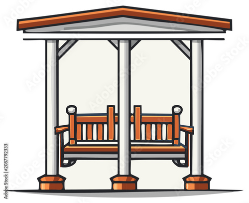 Cartoon swing in gazebo shelter resting place in park illustration wooden