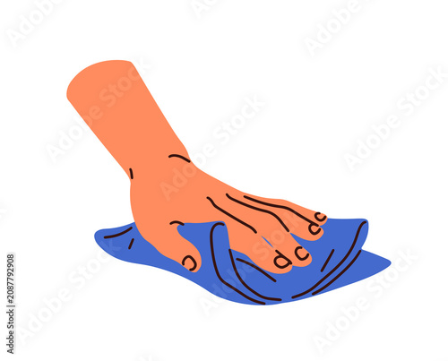 Hand wiping with dry cloth. Holding cleaning tool, accessory for surface wipe...