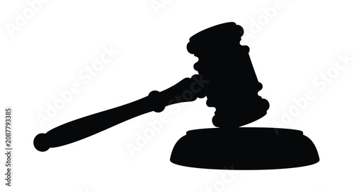 Cuadro en lienzo Gavel And Sounding Block Silhouette Against A White Background judiciary justice