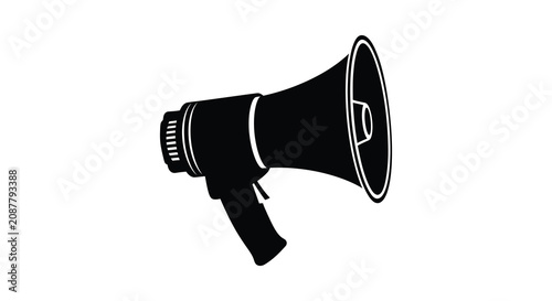 Bild auf Leinwand Black megaphone with handle and speaker grille isolated silhouette announcement
