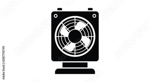 Fotografija Electric fan depicted as a black silhouette against a white background silhouett
