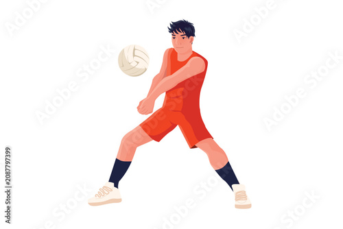 Volleyball player bumping ball on indoor court fitness training
