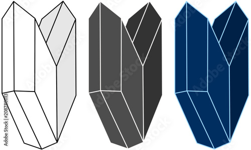 Obraz na płótnie Gypsum swallow-tail twin crystal icons vector set, monoclinic twinned mineral ha