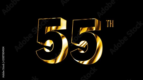 Luxury Golden Fifty Five Number Anniversary Celebration 3D Metallic Typography Isolated Design Animation
