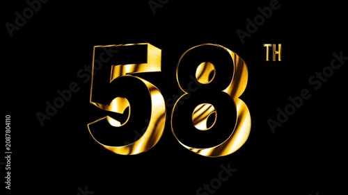 Luxury Golden Fifty Eight Number Anniversary Celebration 3D Metallic Typography Isolated Design Animation