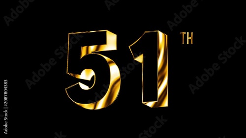 Luxury Golden Fifty One Number Anniversary Celebration 3D Metallic Typography Isolated Design Animation
