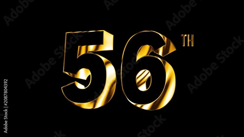 Luxury Golden Fifty six Number Anniversary Celebration 3D Metallic Typography Isolated Design Animation