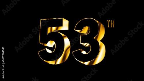 Luxury Golden Fifty Three Number Anniversary Celebration 3D Metallic Typography Isolated Design Animation