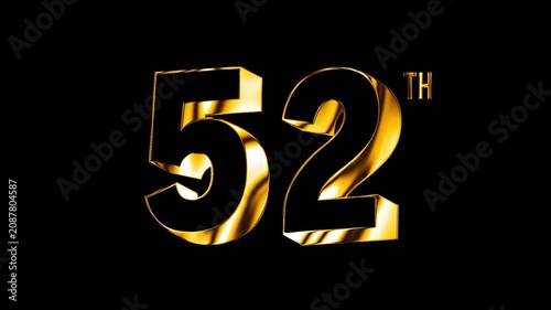 Luxury Golden Fifty Two Number Anniversary Celebration 3D Metallic Typography Isolated Design Animation