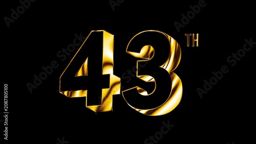 Luxury Golden Forty Three Number Anniversary Celebration 3D Metallic Typography Isolated Design Animation