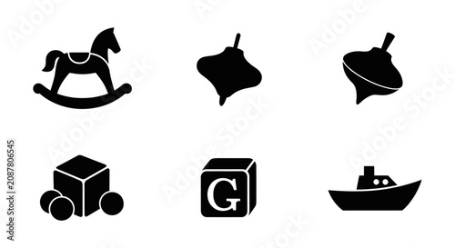 Photos Retro children's toy silhouettes including rocking horse and blocks