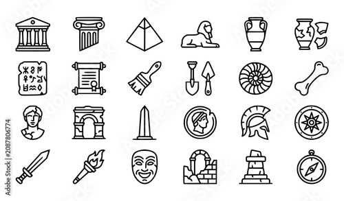 Photos Ancient civilization line icons set greece and rome historical elements