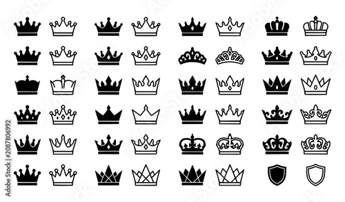 Bild auf Leinwand Collection of diverse black crown icons and heraldic shields