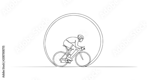 Cyclist Riding Inside Circle Line Art