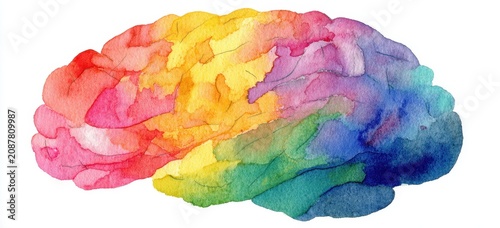 Colorful Watercolor Brain Art Illustration with Bright Splash Effect