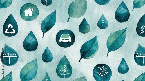Eco-Friendly Technology Concepts and Renewable Energy Icons Pattern