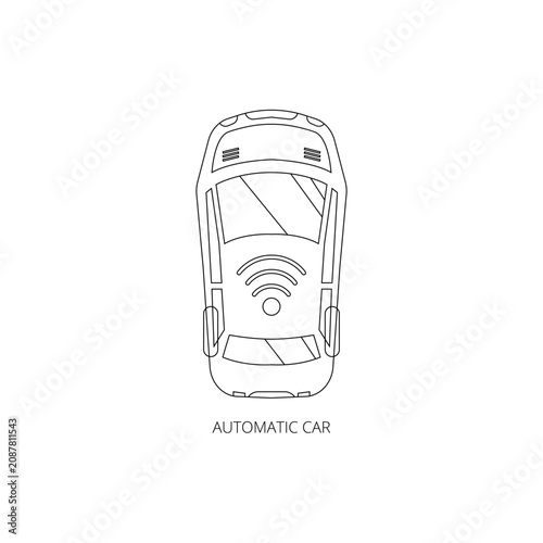 Minimalist line art icon of an automatic self-driving car representing autonomous vehicle technology and smart digital transport for apps
