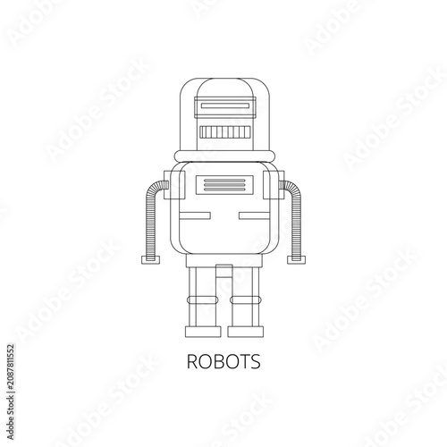 Minimalist line art icon of a retro vintage robot for artificial intelligence automation and futuristic digital technology for apps

